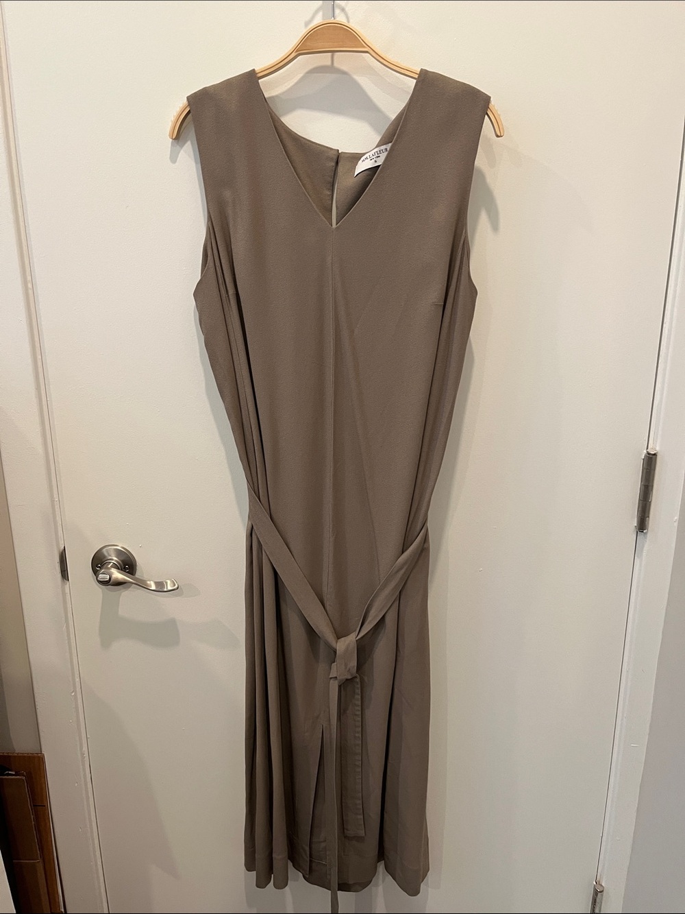 MM Lafleur Taupe Sleeveless V-Neck Dress with Waist Tie